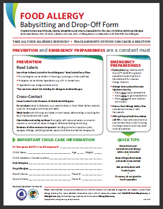 Food Allergy Babysitting and Drop-Off Emergency Form