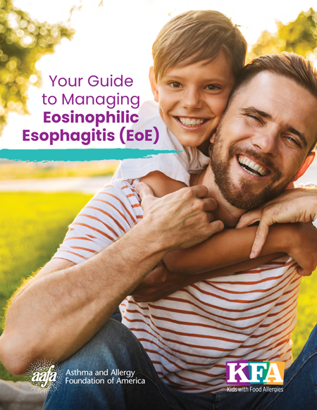 A picture of a father and son with the text: Your Guide to Managing Eosinophilic Esophagitis (EoE)